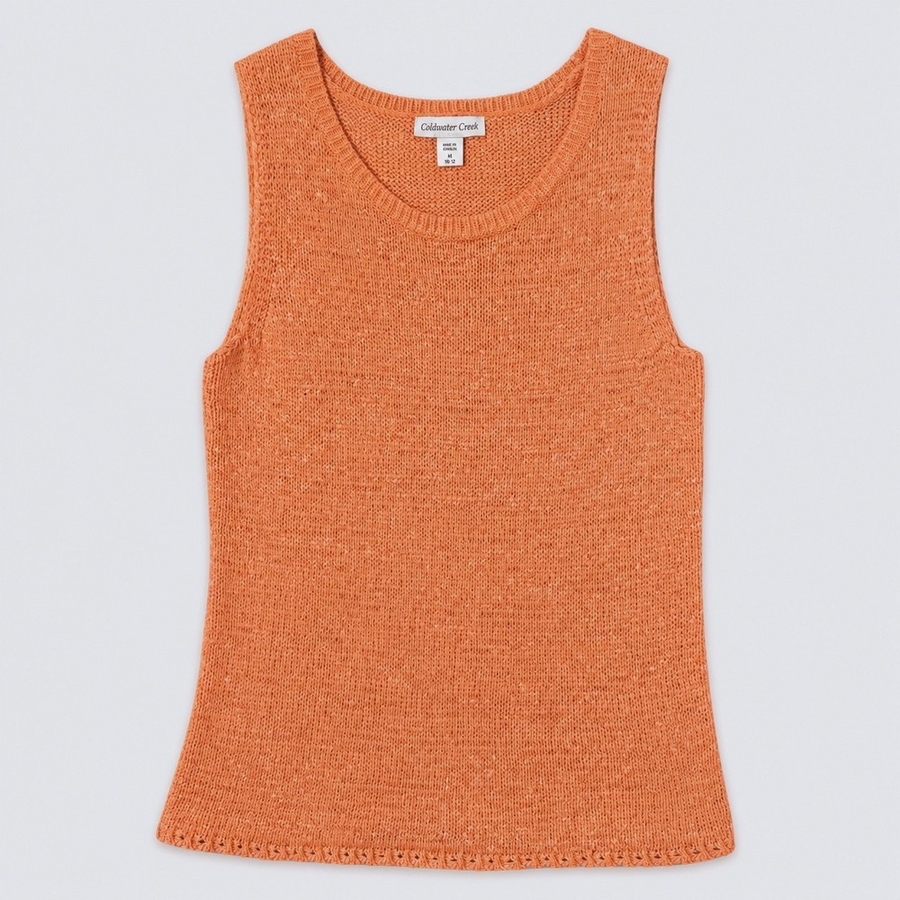 Coldwater Creek Crocheted Knit Peach Tank (M) Shell Layering Piece Sleeveless